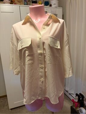 Tilley UPF 50 Breathable Cream Button-Down Shirt with Front Pockets